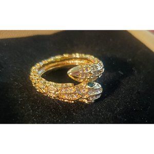 Snake Wrap Around Ring Gold Tone with Clear and Green Rhinestones Size 8